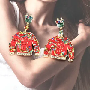 Orecchini a forma di maglione natalizio con scritta Let's Get Lit e strass scintillanti