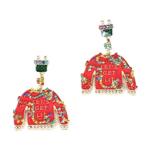Orecchini a Goccia Festivi Maglione di Natale Rosso Smalto Lega Strass Spina Orecchini Gioielli Festa per Donna