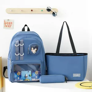 Ensemble de trois sacs à dos en nylon bleu avec sac fourre-tout et trousse d'école