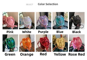 Divers coloris de sacs seaux à paillettes avec cordon et étiquette The Cute Bag