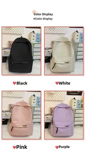 Minimalist large-capacity backpacks displayed in black, cream, pink, and purple colors