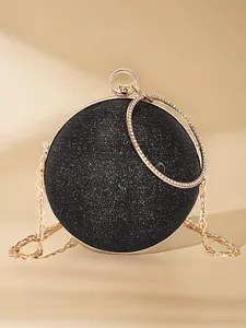 Pochette de soirée sphérique scintillante avec poignée en strass et chaîne dorée