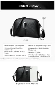 Detailed size specifications for the compact black pebbled leather shell crossbody bag
