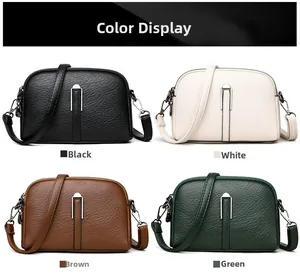 Four color display of minimalist shell crossbody bags with lychee grain texture details