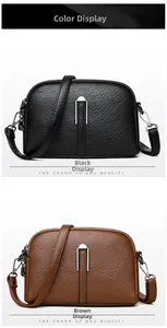 Detailed comparison of black and brown textured PU leather crossbody bags with U-shaped decor