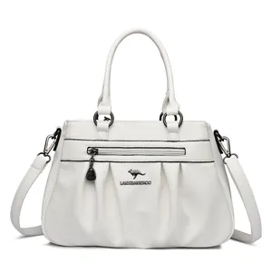 Women's High Quality PU Leather Handbag Large Capacity Litchi Texture Pleated Tote Bag Crossbody Shoulder Bag For Daily Fashion