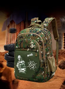 Gedetailleerde weergave van de camouflage tactische rugzak met soldaat en wapenprint