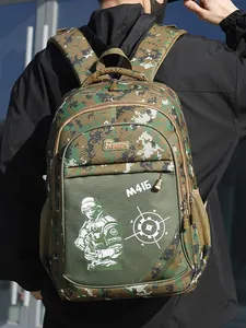 Zaino tattico mimetico digitale per ragazzi con grafica M416 e tasche laterali a rete