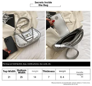 Detailed size guide and capacity info for heart-buckle croc pattern shoulder bag