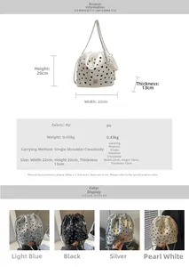 Guide des tailles pour sac seau en cuir PU avec œillets métalliques et bandoulière