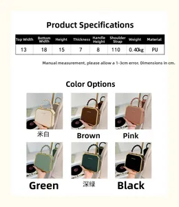 Spécifications de taille et nuancier pour sacs à main géométriques en cuir PU octogonaux