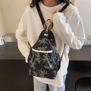 New Chinese style bamboo leaf print nylon crossbody bag with large capacity for women
