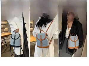 Detailed views of versatile tweed and leather backpack showing various carrying styles