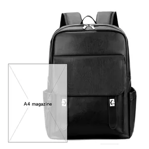 Sac à dos d'affaires minimaliste en cuir PU noir avec boucle adapté aux revues A4