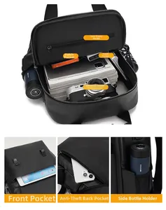 Detail view of the backpack interior with padded laptop sleeve and anti-theft back pocket