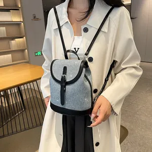 Fashionable large capacity glitter backpack with black PU leather straps and magnetic flap