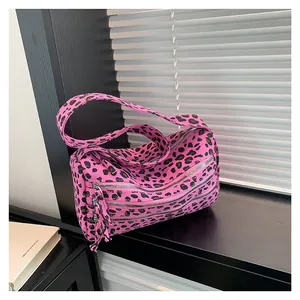 Sac Fourre-tout Imprimé Léopard pour Femmes Fermeture Éclair Multicouche Tissu Sac à Épaule Bandoulière Rétro Urbain Mode Grande Capacité Main Voyage