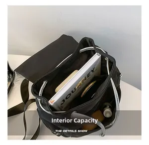 Top view of spacious black backpack interior holding books and daily essentials