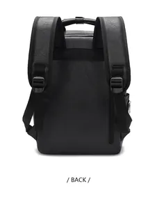 Back view of black PU leather backpack with wide straps and hidden anti-theft zipper