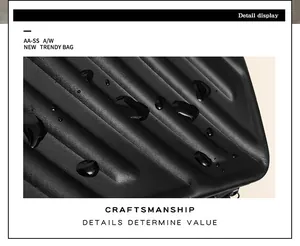 Macro detail of black water-resistant bag showing unique wavy embossed texture and PU leather