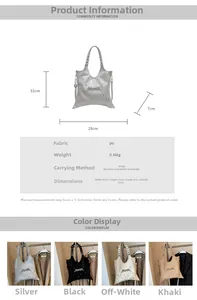 Tabella taglie dettagliata per borsa in PU con misure 28x31x7cm e quattro opzioni di colore