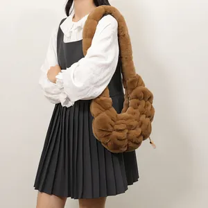 Grote Capaciteit Pluche Kunstbont Geplooide Schoudertas Cloud Croissant Halve Maan Onderarmtas Winter Mode Tote Handtas