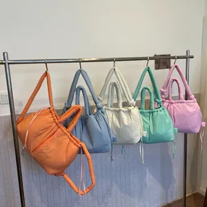 Women Large Capacity Quilted Puffy Tote Bag Lightweight Nylon Down Padding Shoulder Bag Drawstring Multiway Handbag Daily Casual Bag