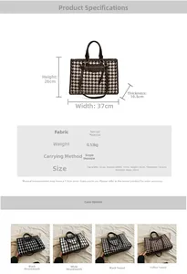Detailed size chart for houndstooth tote bag showing 37cm width and 26cm height