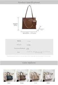 Detailed size specifications of faux fur trim brown tote bag with dimensions 31x24x9cm