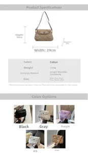 Quilted crossbody bag dimensions and size chart showing 29cm width and five colors