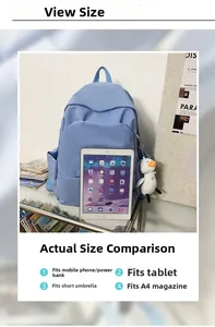 Light blue waterproof backpack capacity showing interior storage space for tablets