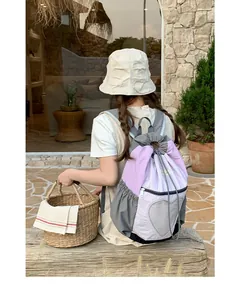 Zaino da trekking leggero viola con tasca a rete a forma di cuore e chiusura a coulisse