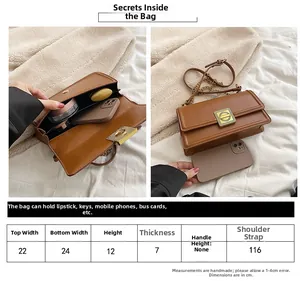 Detailed size guide for brown crossbody bag with dimensions and capacity overview