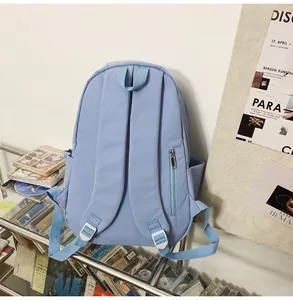 Detail shot of the hidden anti-theft zipper pocket on light blue waterproof backpack