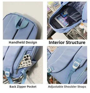 Detail view of waterproof backpack handle, interior compartments and anti-theft back pocket