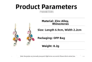Paramètres de taille détaillés des boucles d'oreilles en strass avec dimensions et poids