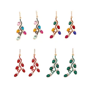 Boucles d'Oreilles Pendantes Ampoule de Noël Alliage de Zinc Strass Cristal Coloré Goutte Bijoux de Fête pour Femme