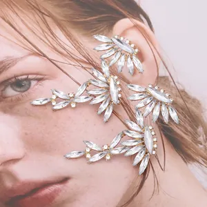 Chic willow leaf alloy earrings with rhinestones arranged in a radiating petal design