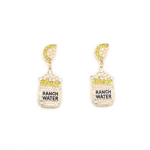 Boucles d'oreilles créatives Ranch Water avec perles, cristaux et motif citron