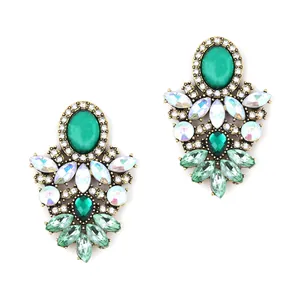 Exaggerated Vintage Palace Style Zinc Alloy Rhinestone Stud Earrings Luxurious Crystal Geometric Earrings For Women Wedding Banquet Jewelry