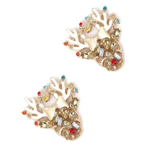 Orecchini natalizi a forma di corna di renna con strass colorati e lega placcata in oro
