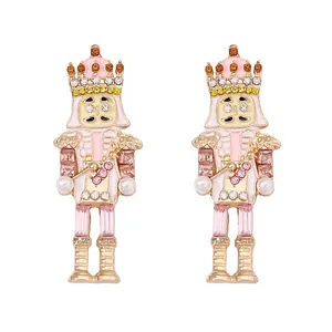 Orecchini a clip schiaccianoci con smalto rosa e strass scintillanti stile esagerato