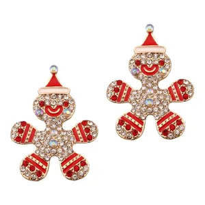 Boucles d'Oreilles Clous en Alliage Émail Strass Bonhomme de Pain d'épice de Noël pour Femme Bijoux de Fête