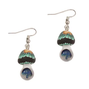 Handmade Mushroom Polymer Clay Drop Earrings Stainless Steel Post Cute Forest Style Colorful Jewelry For Women Girls