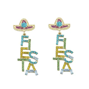 Gouden sombrero-oorbellen met kleurrijke FIESTA-hangers van strassteentjes voor dames