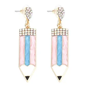 Pendientes de moda con forma de lápiz y corazón con brillantes diamantes de imitación