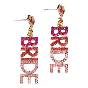 Mode Legierung Strass Buchstaben BRIDE Hängeohrringe Mit Edelstahl Ohrstecker-Stift Für Hochzeit Party Damen Schmuck