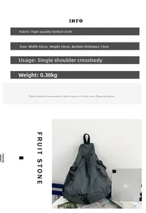 Especificaciones de tamaño para bolso bandolera grande de tela Oxford con diagrama