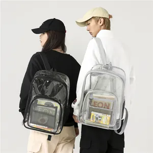 Mochila de PVC Transparente Impermeable de Gran Capacidad Con Bolsillo Delantero Y Bolsillos Laterales De Malla Para Escuela Viajes Informal Mochila Transparente