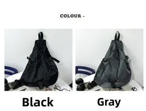 Bolsos bandolera de nailon impermeable negro y gris con cordón elástico deportivo